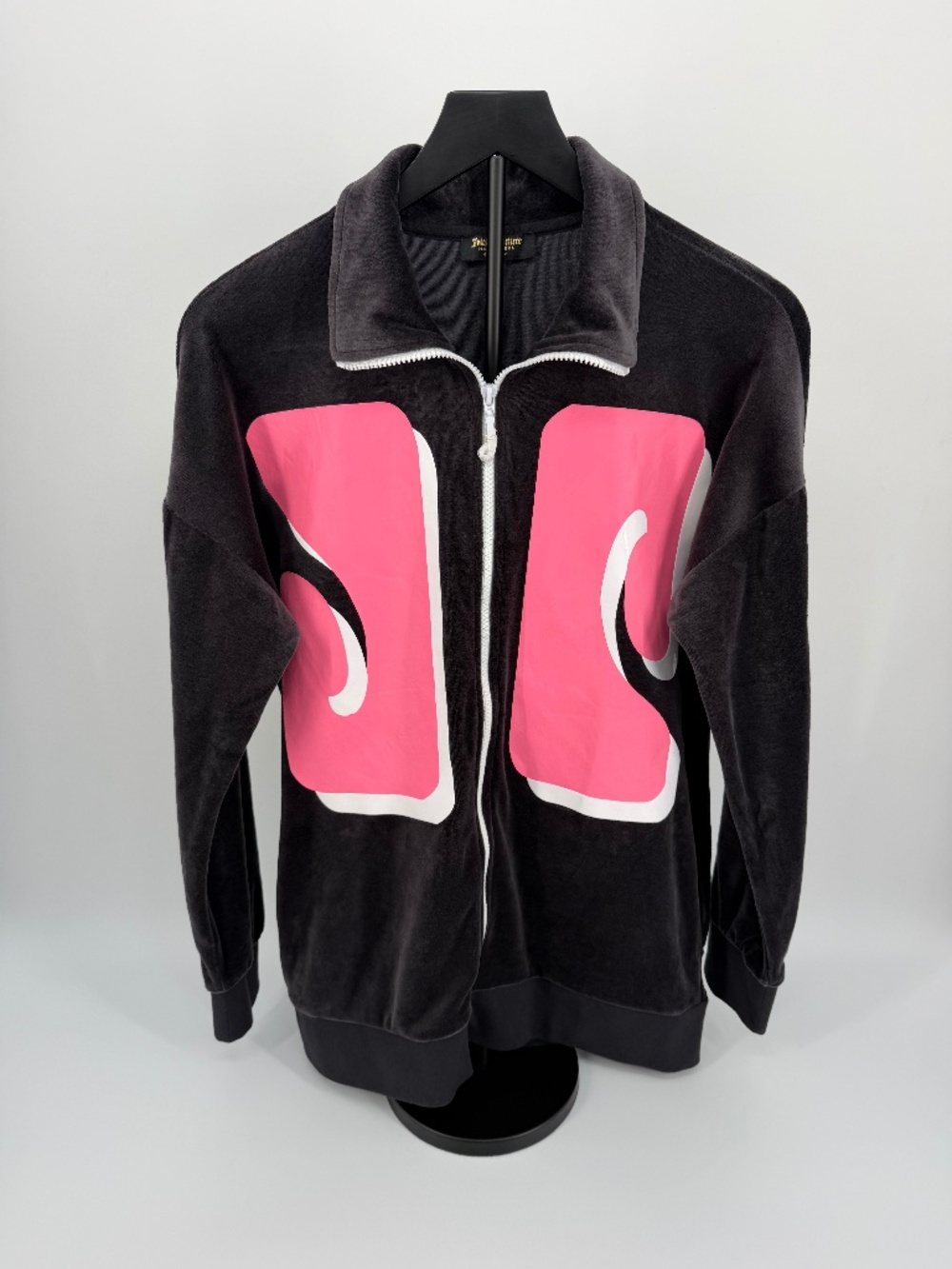Juicy Couture Black Label Velour Zip Jacket S Black Pink Logo Women